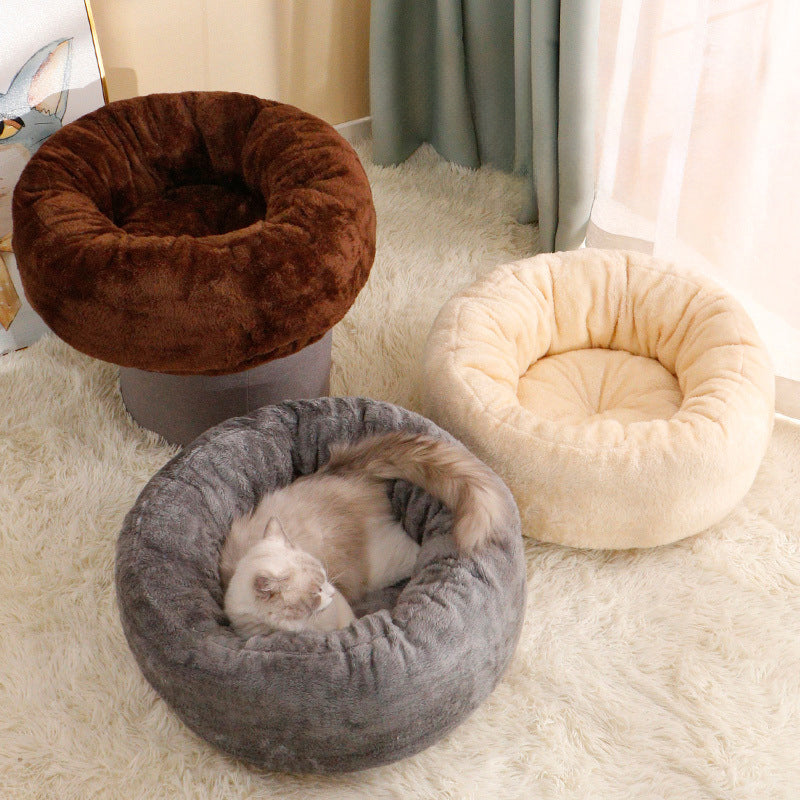 The Ultimate Comfort for Your Furry Friends: Plush Donut Round Long Warm Fluffy Pet Winter Bed